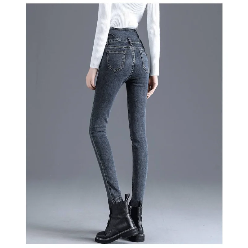 

Женские джинсы с высокой талией, черные и серые узкие брюки с высокой талией, весна-осень 2023