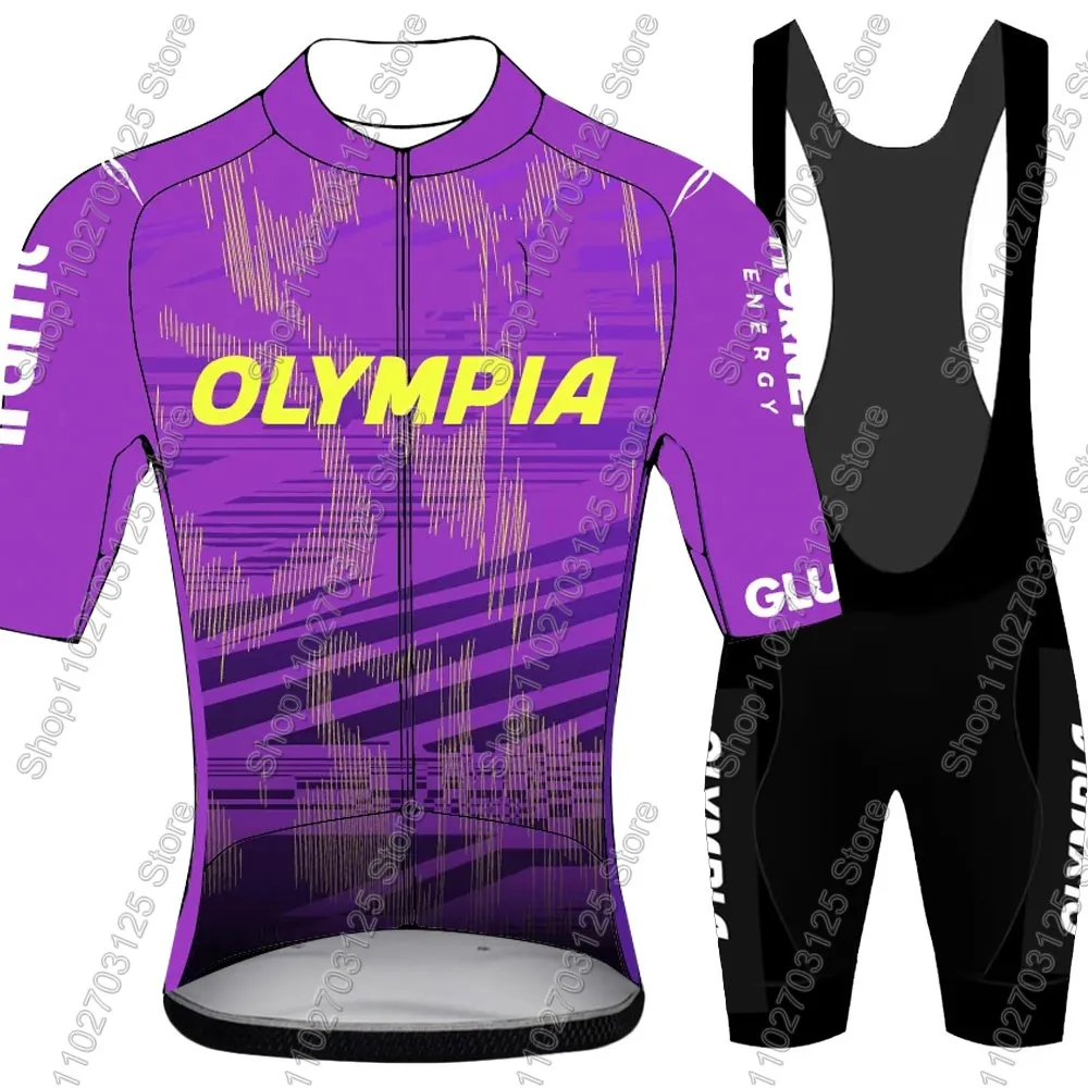 Фото Olympia Cycling Team 2026 Комплект велосипедного трикотажа, мужская летняя фиолетовая одежда, рубашки для шоссейного велосипеда, костюм, шорты нагрудник для велосипеда, MTB Maillot №1