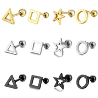 stainless steel geometric earrings mini round star ear studs for women men punk vintage earrings cute girls party men jewelry