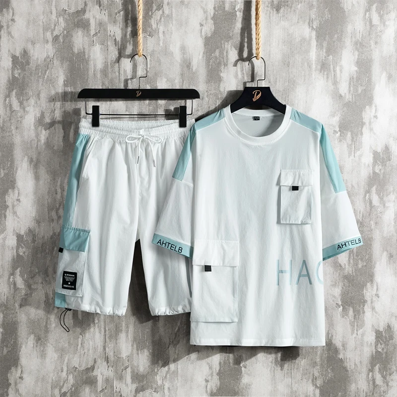 

2022 модный брендовый летний модный женский костюм с коротким рукавом, комплект из двух предметов, красивый спортивный мужской карго для отды...