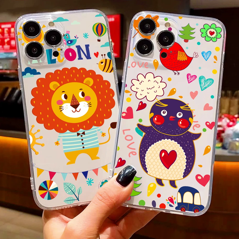 

Cute Cartoon Animals Luxury Ultra Thin Clear Phone Case For Apple iPhone 11 12 13 Pro Max 12 13 Mini X XR XS Max SE 6 7 8 Plus