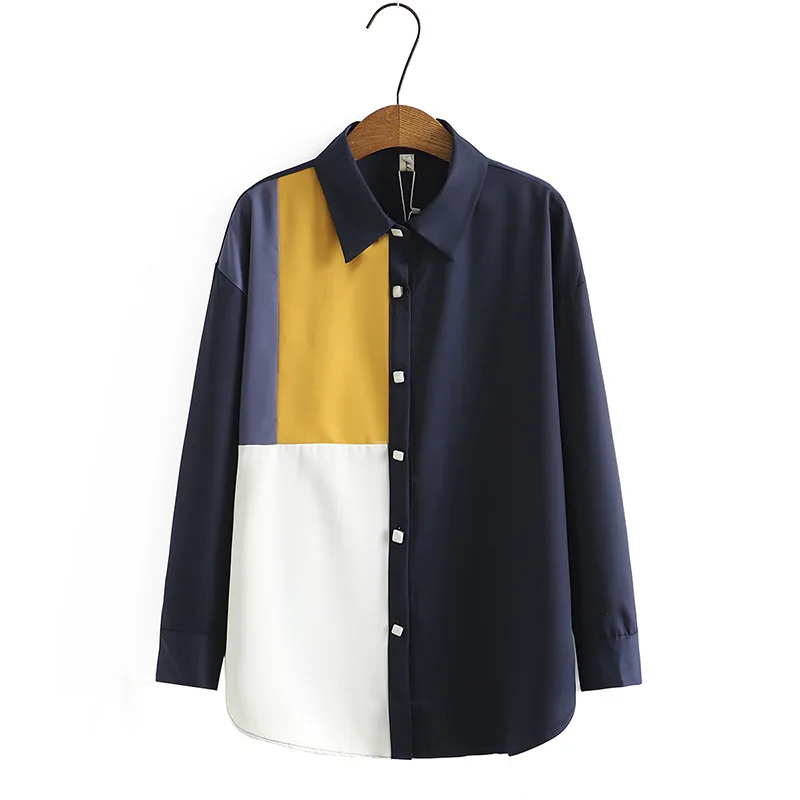 

Shirt for Women 2022 Plus size Fat mm Top thin Loose mid-length color matching Lapel single-breasted Blousers Fashion Elegant