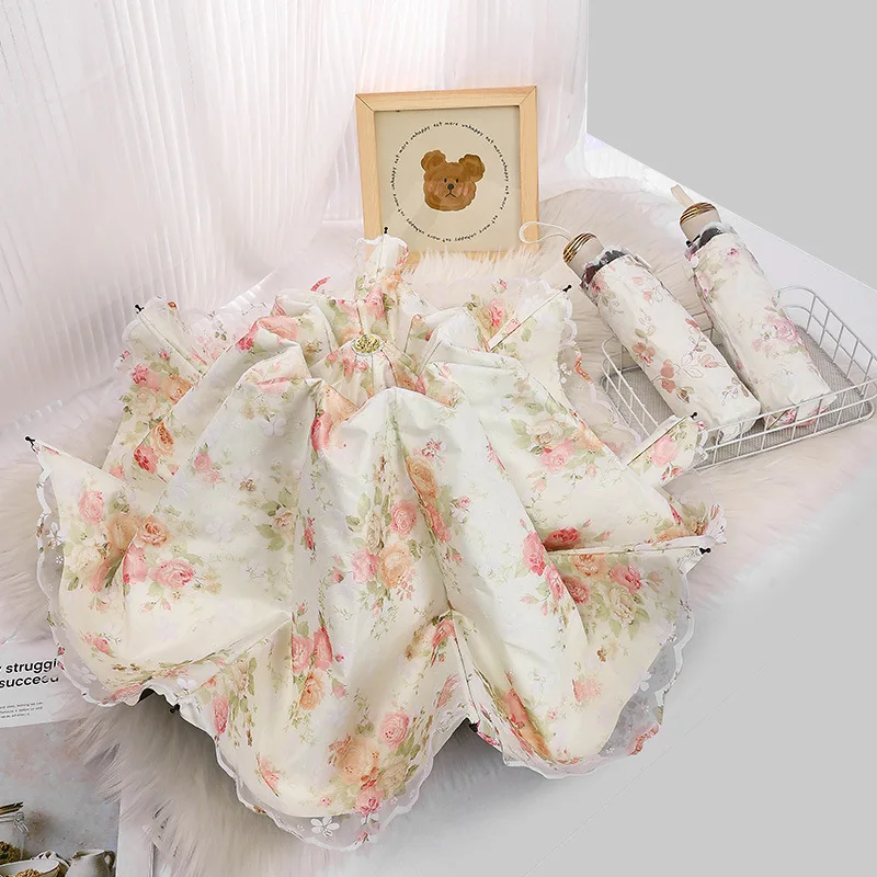 Свежий кружевной двойной зонт. Виниловый зонт от дождя и солнца. Зонт Богини.