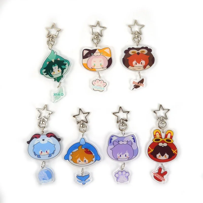 

Genshin Impact Keychain Women Anime Teyvat Zoo Keyring Chain Woman Cute Amber Keqing Tartaglia Key Holder for Bags Pendant Gift