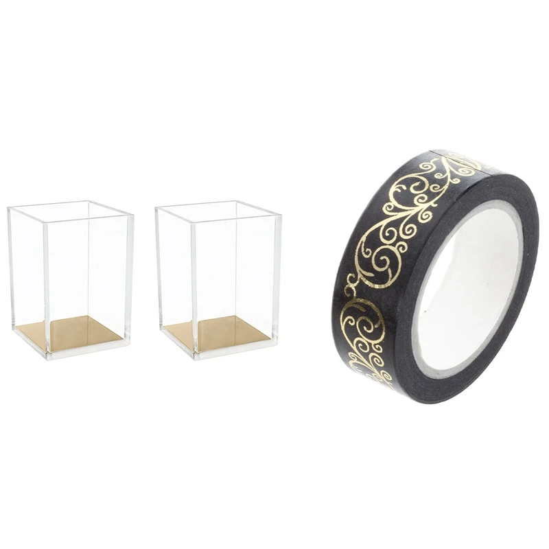 

1 Pcs Gold Foil 10M Heart Christmas Decorative Washi Tape(Q-23) & 1 Set Acrylic Pencil and Pen Holder