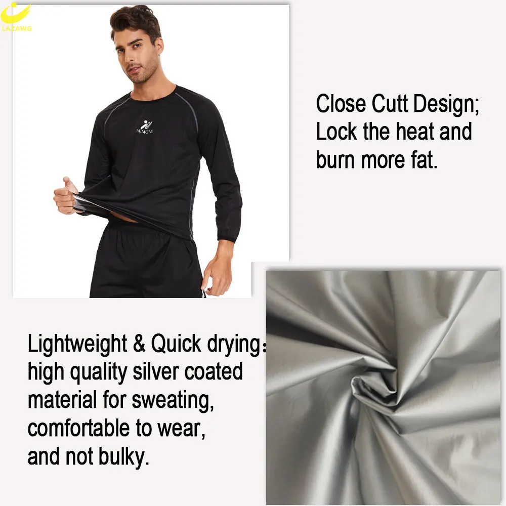 LAZAWG Men's Sauna Top for Weight Loss Zipper Thin Long Sleeve Sweat Jacket Slimming Fat Burner Body Shaper Exercise Sportwear