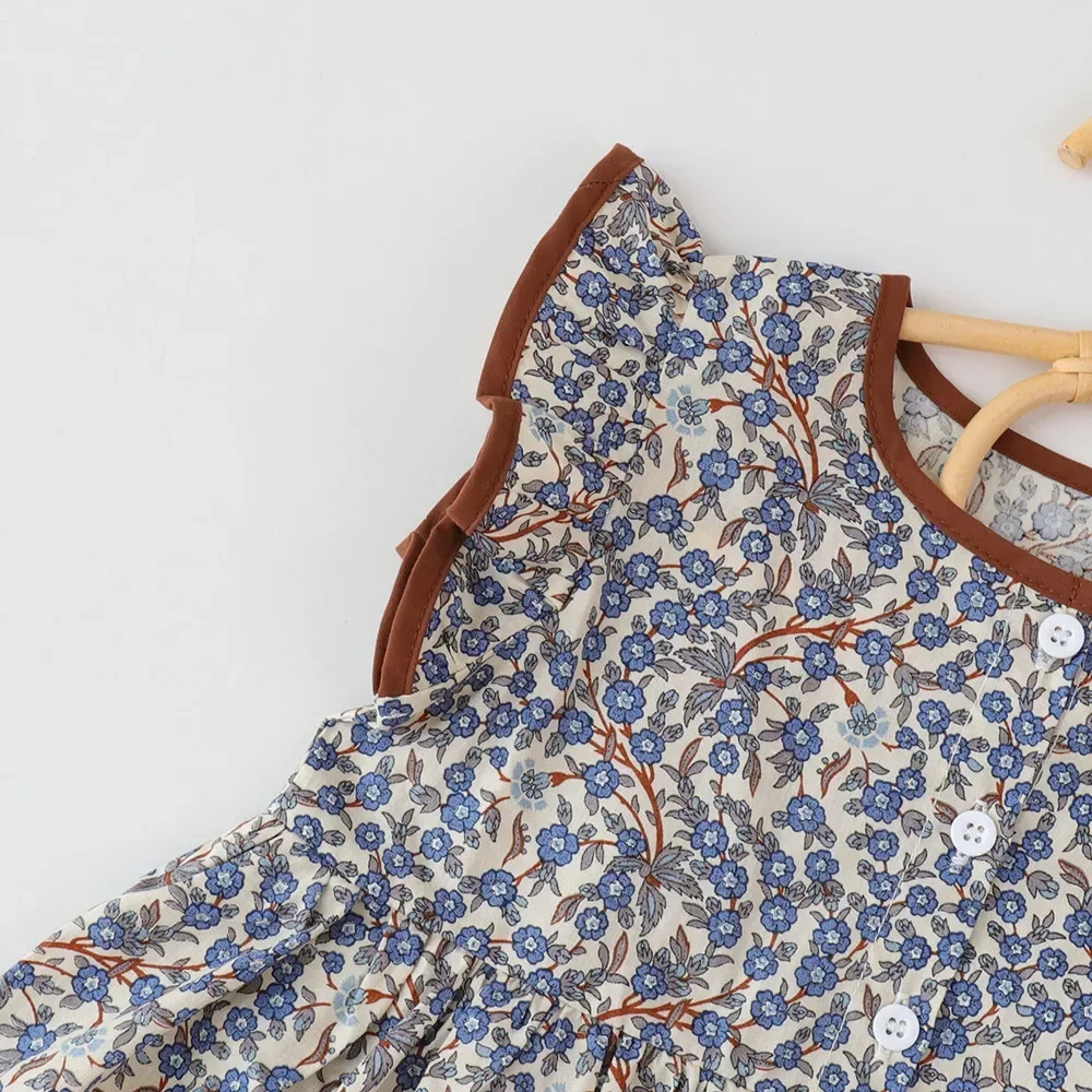 Летняя одежда для маленьких девочек летающее платье с круглым вырезом и