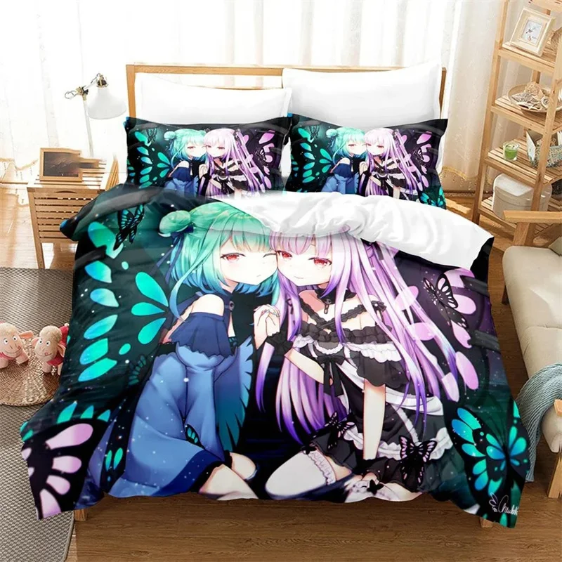 3D Printed Uruha Rushia Bedding Set Anime Hololive Butterfly Girl Duvet Cover Double Twin Full Queen King Adult Kids Quilt