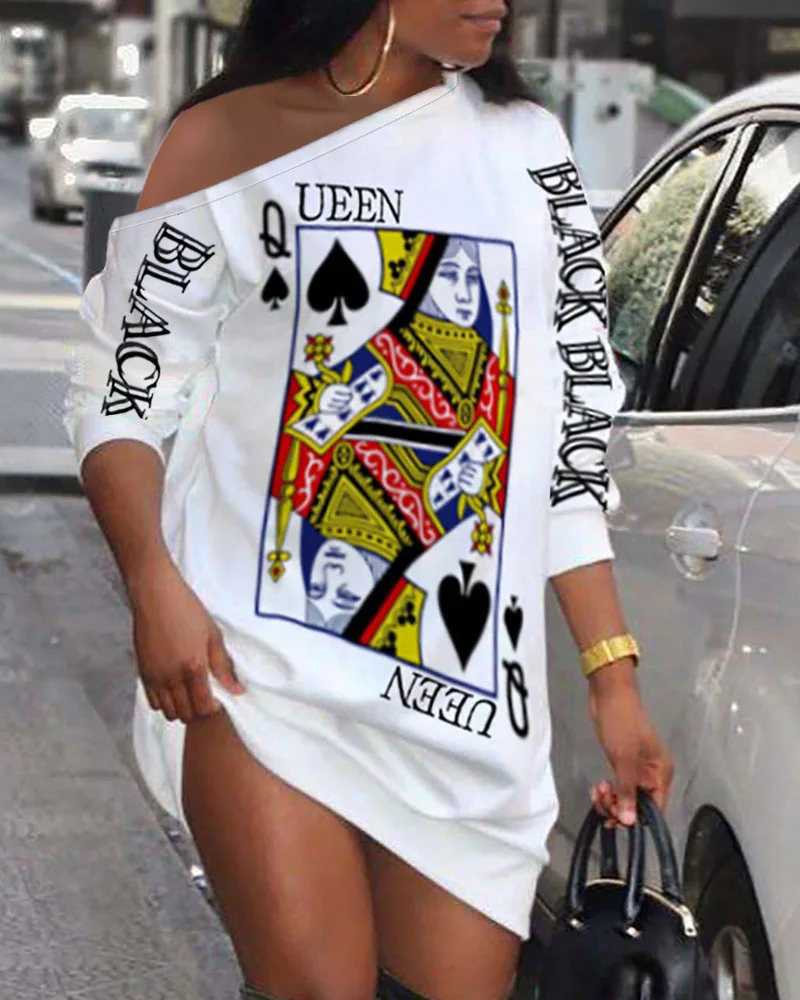 

Sexy Off Shoulder Loose Pullover Dress Women 2022 Summer Casual Letter Print Short Sleeve White Dresses Fashion Streetwear Dress