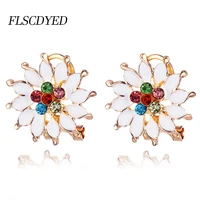 flscdyed vintage bohemia flowers shape earrings for women colorful rhinestones female charm white dripping oil stud earring gift