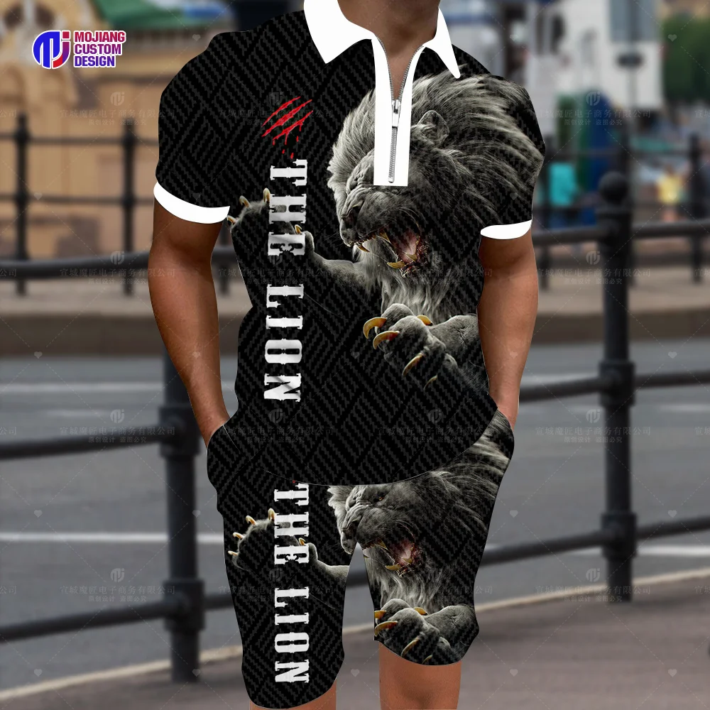 Cool The Tiger 3d Printed Polo Shirt/Shorts/Suit Summer Casual Lapel Short-Sleeved Animal Sportswear Two-Piece Sportswear