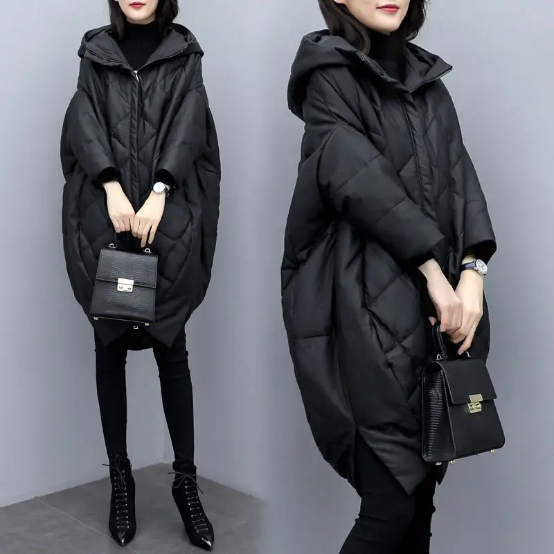 

Winter Ladies Hooded Long Coats Parka Oversize Solid Color Jacket Female Mid-long Women Thick Cotton Q79
