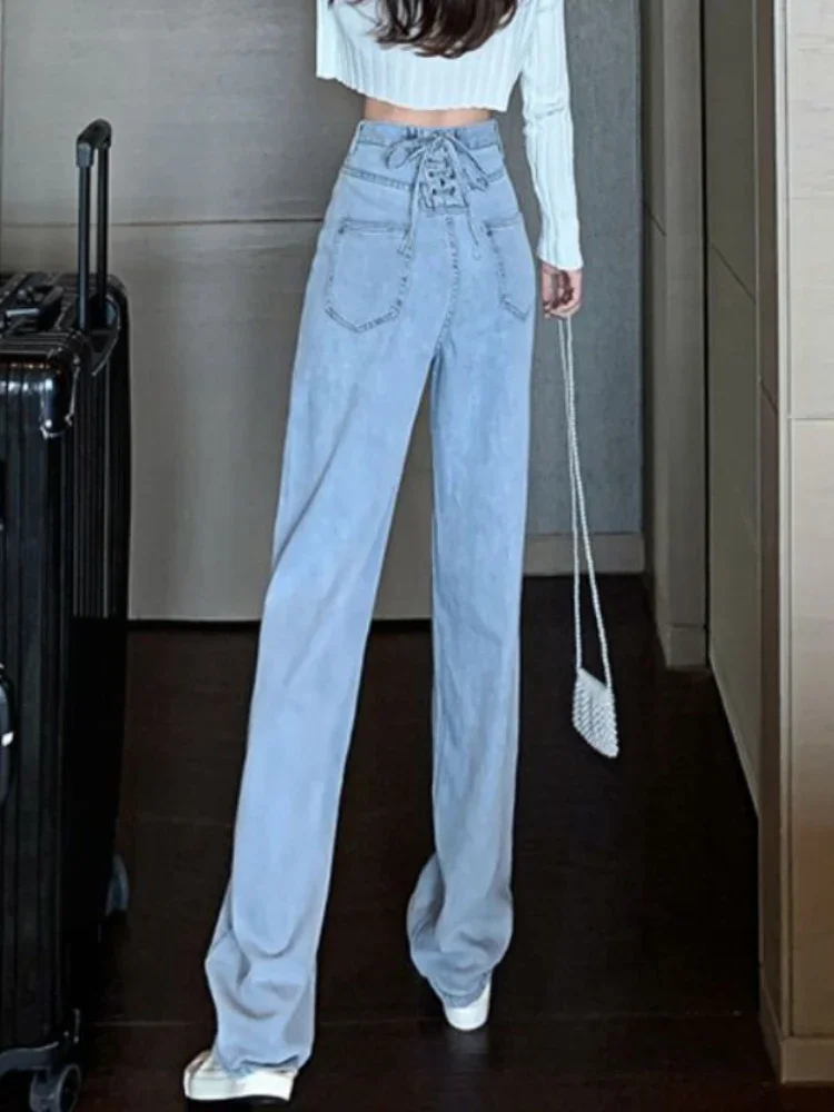 Джинсы женские с бандажным дизайном уличная одежда свободные стильные джинсовые