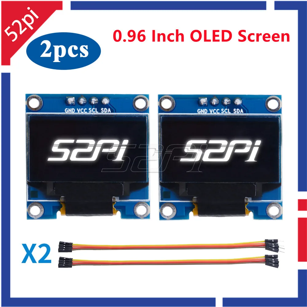 

52Pi 0.96 Inch OLED Screen Module 128*64 IIC SSD 1306 for Raspberry Pi 4 / Beaglebone Black / C51 Series