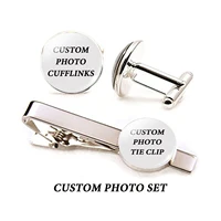 custom letters cufflinks tie clips set customized family photo logo men wedding business cufflinks set personalized gift
