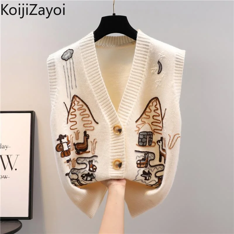 

Koijizayoi Women Knitted Sweater Vest V Neck Single Breasted Sleeveless Camisole Autumn Winter 2022 Outwear Vintage Tanks