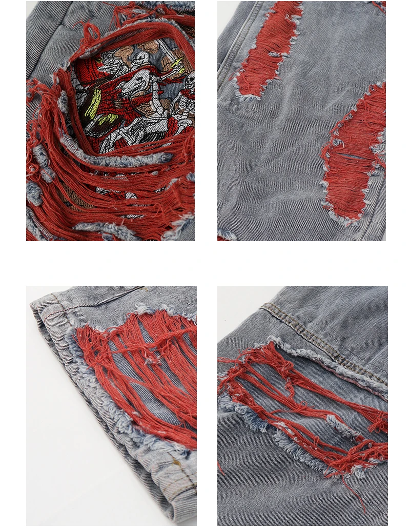 European and American Vibe Style Men's Retro High Street Hip-hop Heavy Industry Embroidery Women's Loose Jeans Trousers Tide