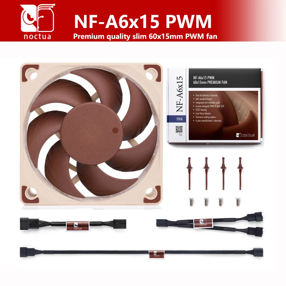 Фото Noctua NF-A6x15PWM FLX Премиум-качество Тонкий 60x15 мм Вентилятор 12 В/5 В Тонкий 4/3 контакта Тихий корпус Процессор Бесшумный радиатор Подшипник кулера SS02 №2