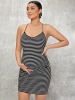 maternity striped crisscross back dress