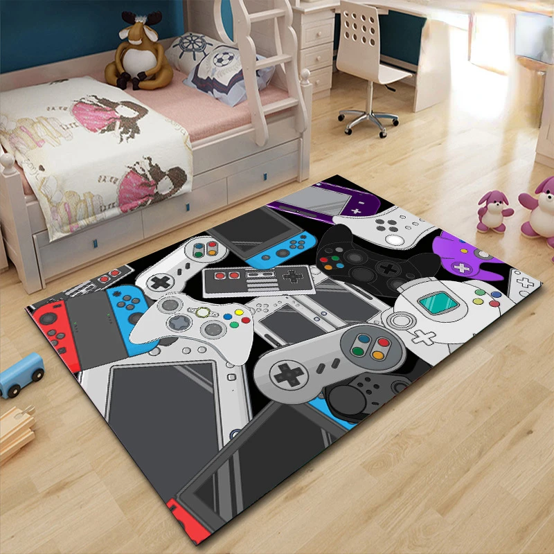 

Game Pattern Carpet Hand Woven Cotton Linen Rugs Bedside Game Machine Electric Carpet Handle Living Room Video Game Floor Mat