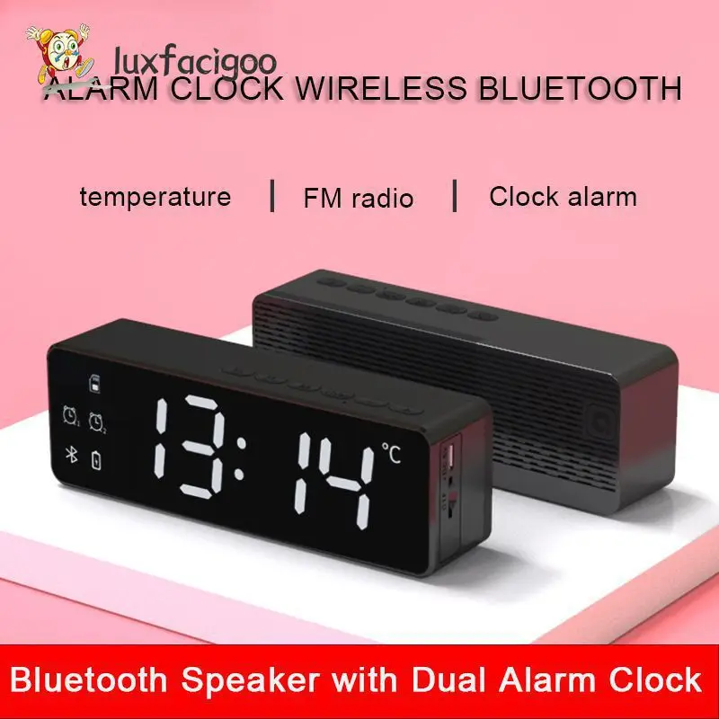 

Tf Card Speaker With Fm Radio Brightness Adjustment Desktop Alarm Clock Speaker Time Display Lcd Digital Plastic Gift