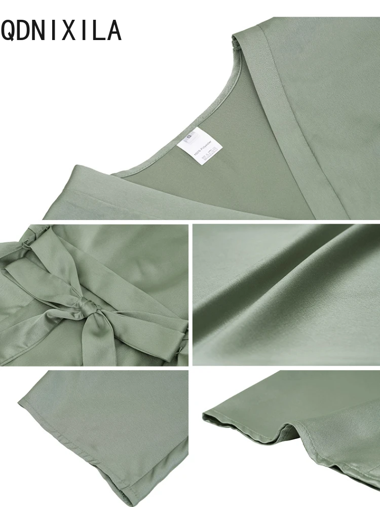 Женское однобортное платье Зеленое Длинное Платье с V-образным вырезом и