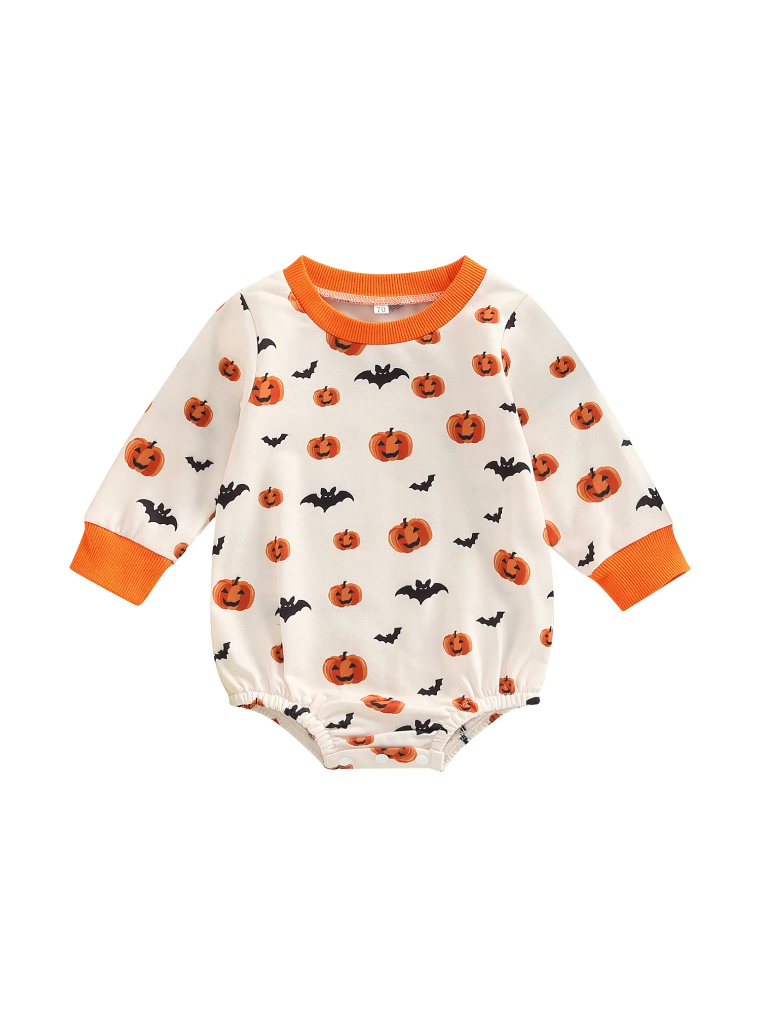 

Newborn Baby Halloween Romper Long Sleeve Pumpkin Face Print Oversized Sweatshirt Bodysuit Pullover Jumpsuit