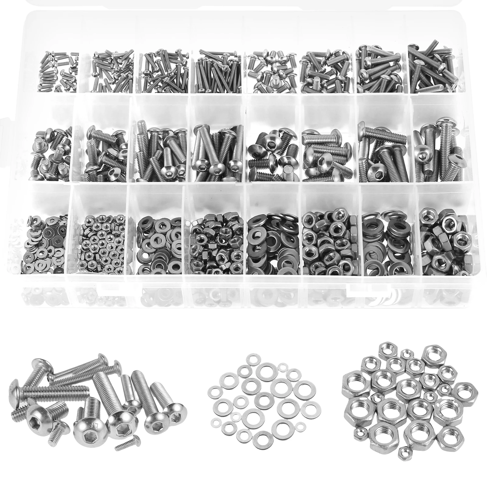 

1110Pcs Stainless Steel Hex Button Socket Head Cap Screw Hexagon Thread Machine Metric Nut Bolt Assortment Kit Set M2 M3 M4 M5