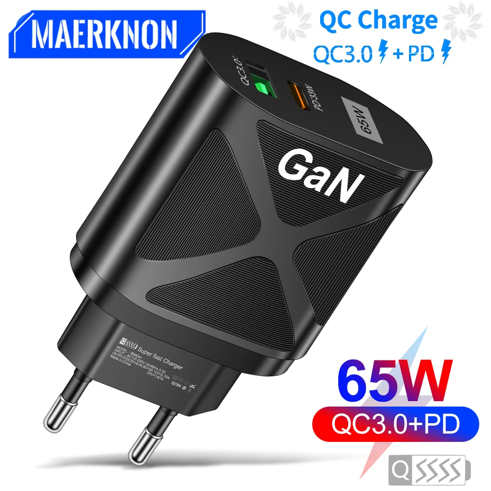 

Maerknon 65W GaN USB Charger Quick Charge 3.0 4.0 QC3.0 QC4.0 PD USB C Tyoe C Wall Fast Charging Phone Adapter For iPhone 14 13