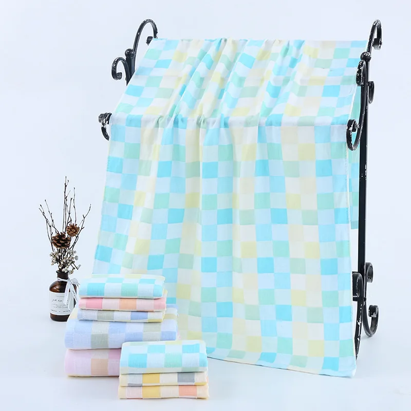 

Cotton Bathroom Towel Thickened Colorful Lattice Beach Towel Shower Absorbent Quick-dry Comfortable Soft Adult Couple Bath Skirt