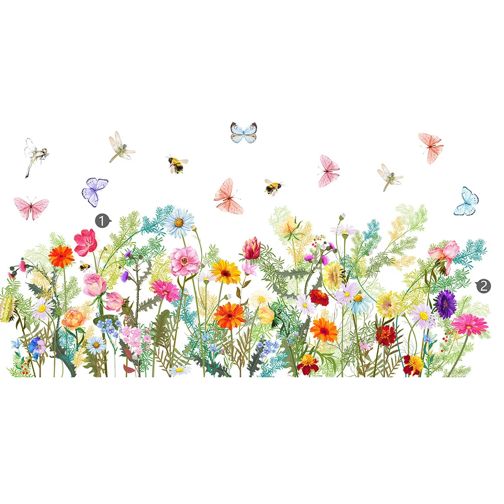 

1 Set Colorful Flower Wall Decal Spring Decal Floral Butterflies Spring Sticker