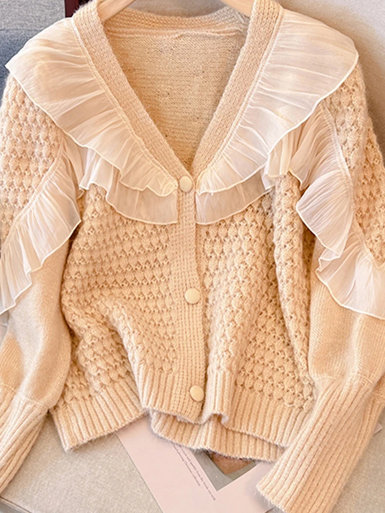 

Повседневный вязаный кардиган с V-образным вырезом и деревянными ушками, свитер, пальто, Новинка осени 2022, модная женская одежда в Корейском ...