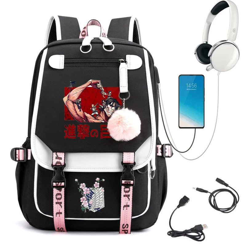 

Women Backpack Mochila High School Student School Bag Attack on Titan Anime Eren Yeager Backpack Laptop Travel Bagpack Mochilas
