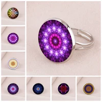 sweet and romantic kaleidoscope fashion 18mm glass cabochon ring face mandala pattern opening ring men and women gift jewelry