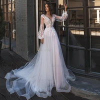 boho french romantic lace applique wedding dresses v neck tulle a line princess bride gowns custom made bayika vestidos de novia