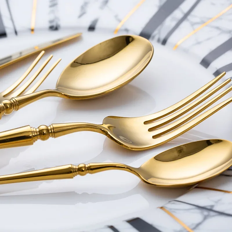 Фото Набор столовых приборов KuBac Hommi ROME Luxury Golden из нержавеющей стали 18/10, золотой, с зеркальным блеском, для ужина, дропшиппинг №2