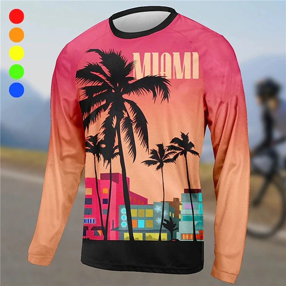 

Футболка мужская с длинным рукавом, горный и шоссейный велосипед, кокосовое дерево, Топ оверсайз, спортивная рубашка, одежда для мужчин