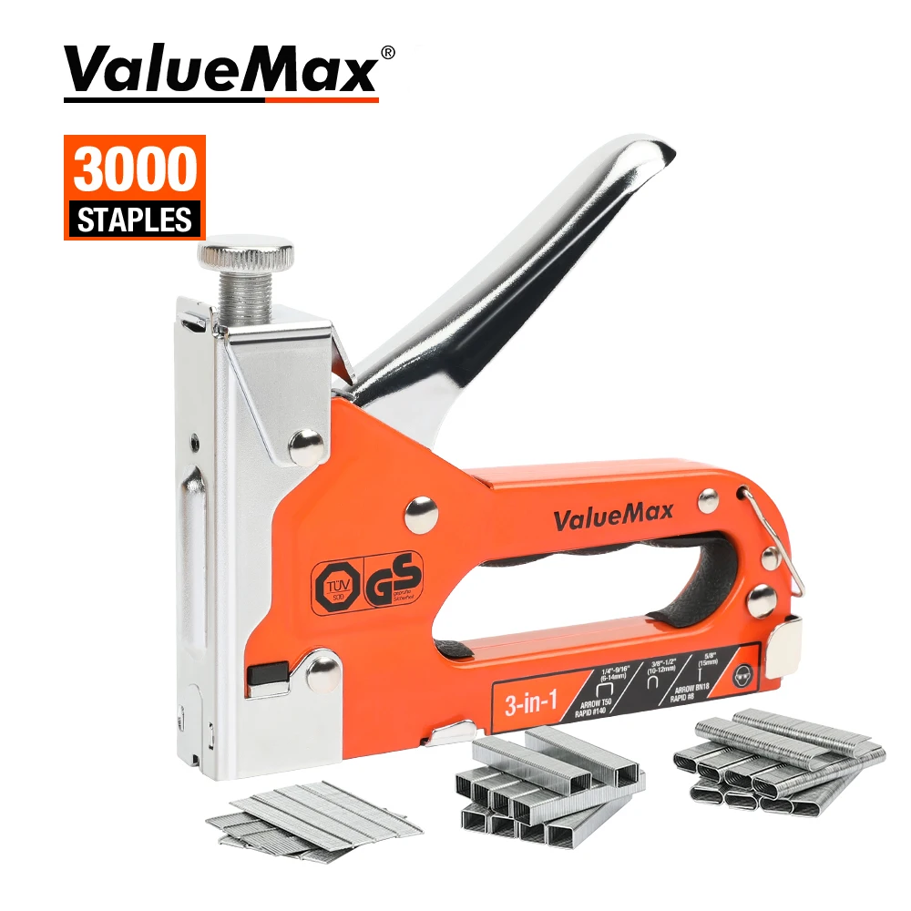 

ValueMax Nail Stapler Construction Nailer Heavy Duty Furniture Tool for Wood Stainless Steel Metal DIY Hand Tool with Staples