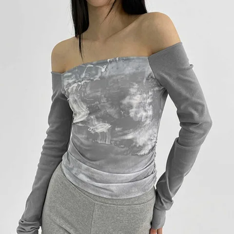 Neploe Print Slim Commuter Simple Korea Chic Top Женский корейский шикарный топ со вставками и разрезом на шее Y2K Футболка Шарф Harajuku 2000S Mujer