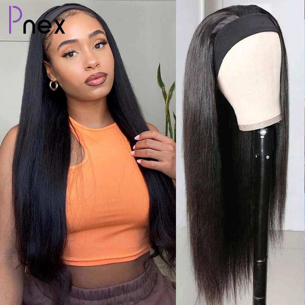 

Headband Wig Human Hair Bone Straight Human Hair Wigs With Bands Malaysian Glueless Remy Hair Scarf Wig For Women Natural Black