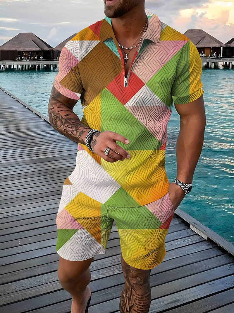 

Men's Tracksuit Casual Summer Short Sleeve Polo Shirt and shorts Suit two-Piece Set Male Clothing Streetwear Clothes for Men