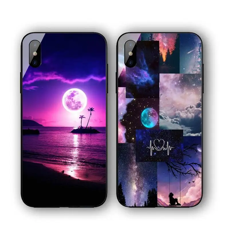 

Purple Moonlight Phone Case For Iphone 11 12 13 14 Pro Max 7 8 Plus X Xr Xs Max Se2020 Tempered Glass Cove