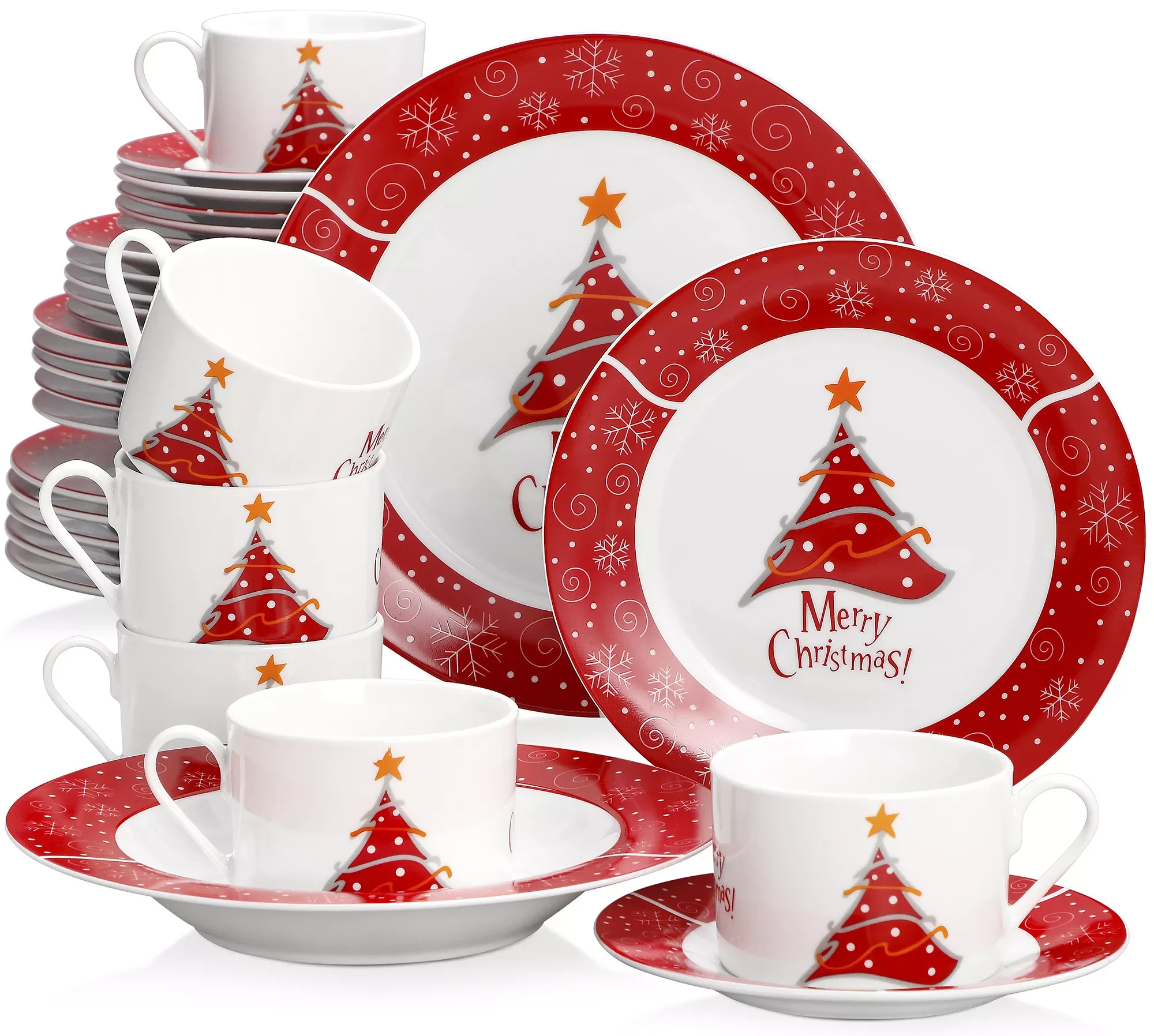 

30-Piece Christmas Pattern Porcelain Dinnerware Set with 6*Cup,Saucer,Dessert Plate,Soup Plate,Dinner Plate Set Gift