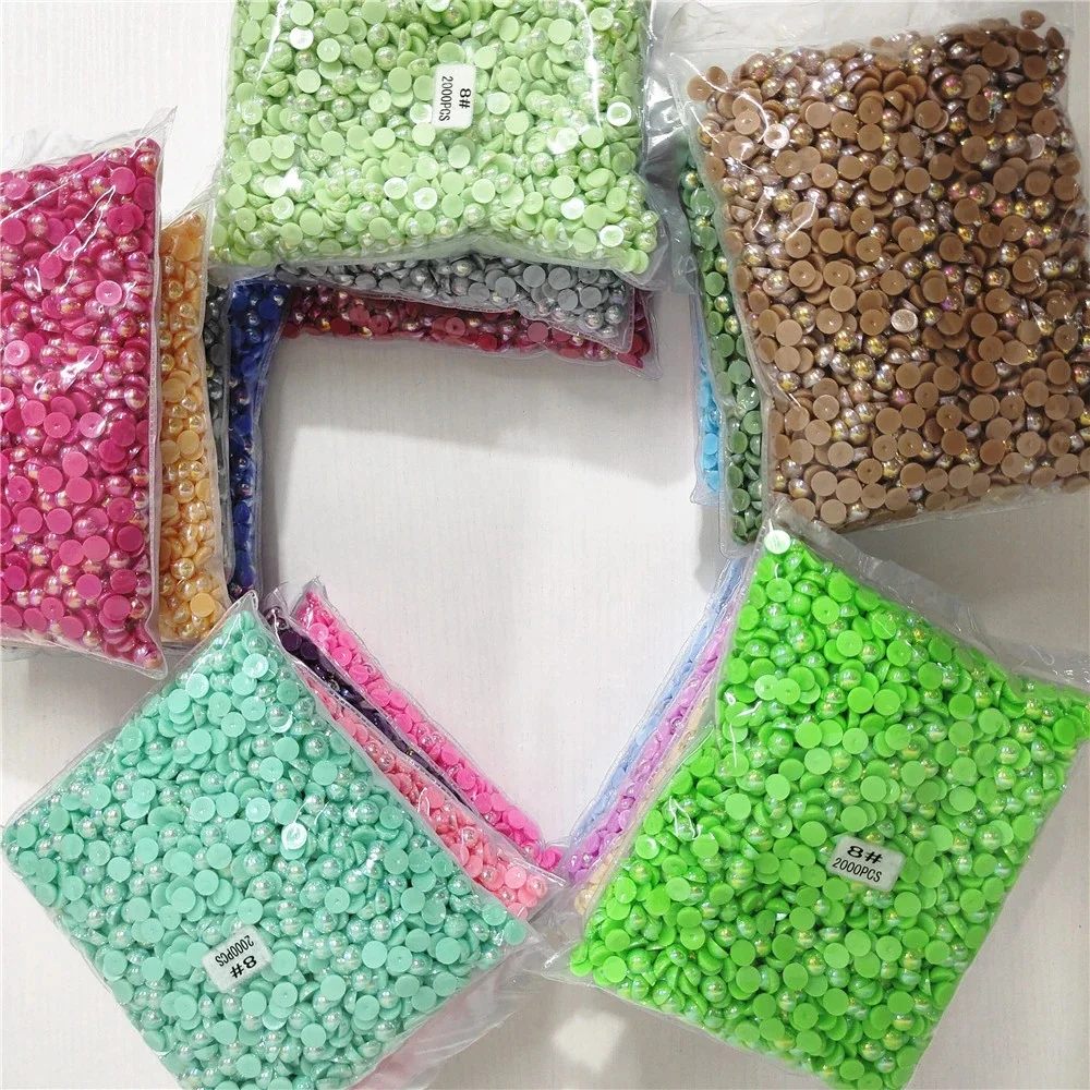 

1.5-12mm Multi-size all colours AB Half Round Pearl glue on Rhinestone Crystal Non Hotfix Flatback clothing Nail Art decorations