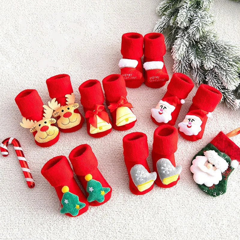 

Christmas Cartoon Fruit Doll Children Sock Winter Thicken Terry Cotton Anti-slip Floor Slipper for Newborn Baby Accessories Gift