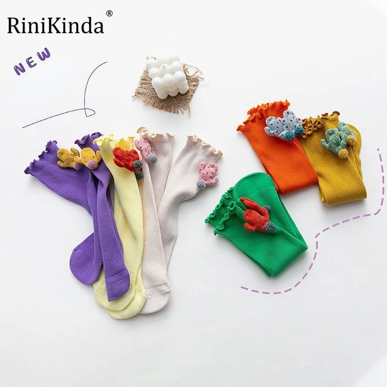 RiniKinda 2022 Autumn Girls Baby Socks Cartoon Socks Baby Princess Socks Infants Knee Length Socks Newborn Thin Cotton Socks