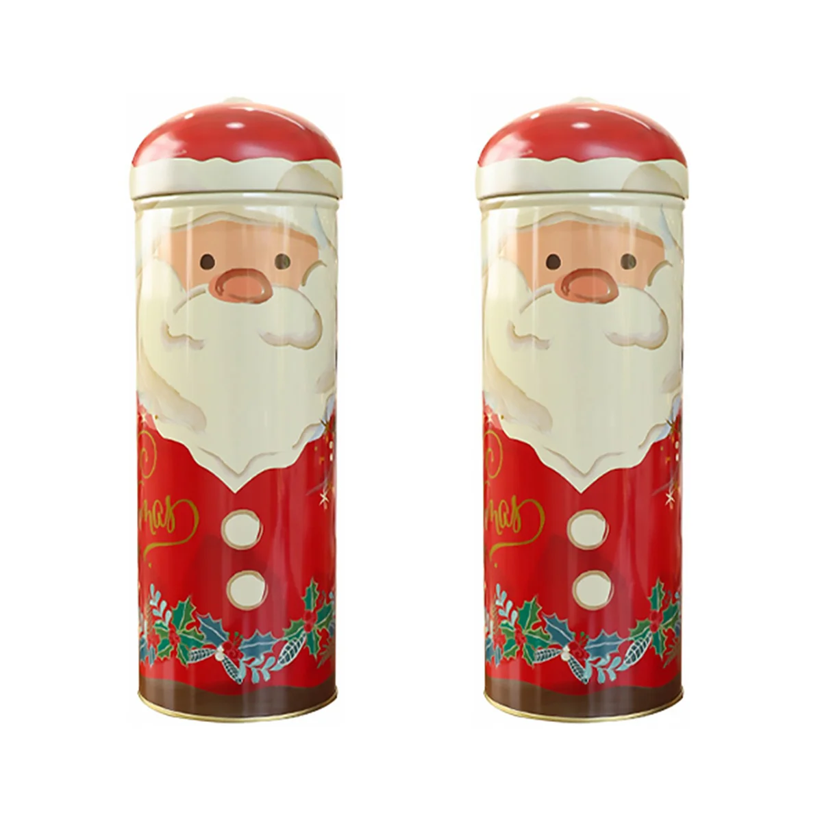 

2 Pcs Cylinder Container Lid Christmas Tin Box Biscuit Cans Tinplate Candy Jars Cute Child