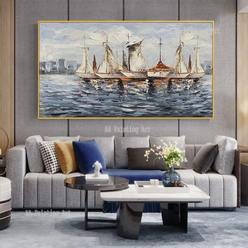 Декоративная Палитра для гостиной нож парусная лодка картина маслом без рамы