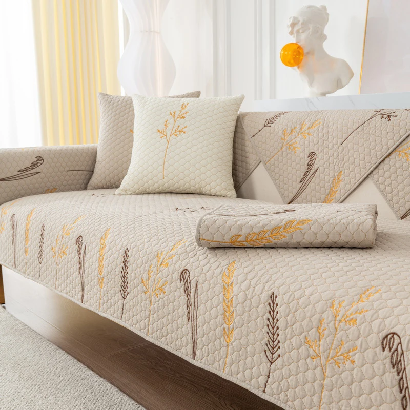 

Fashion Solid Color High Grade Cotton Sofa Cover Luxury Plants Embroidery Sofa Towel Anti-slip Couch Covers for Living Room