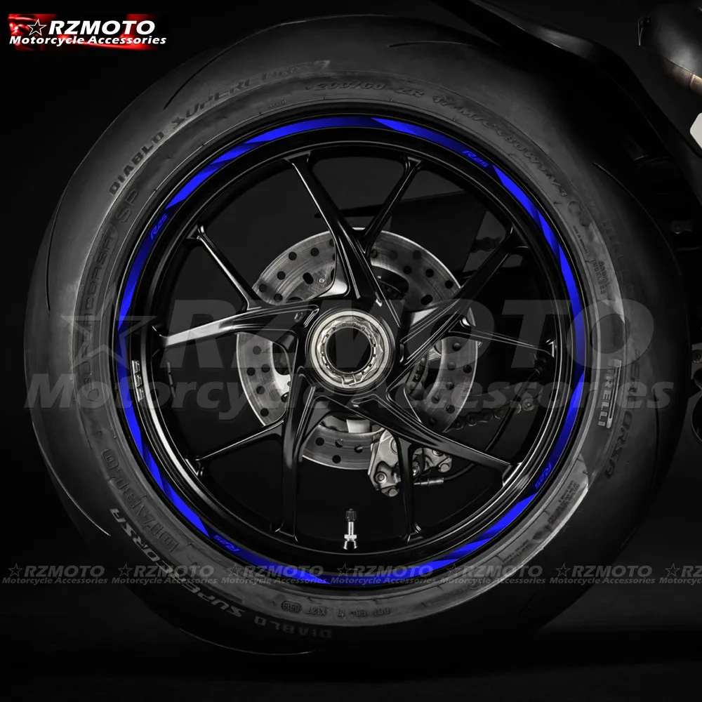 

17 дюймовая мотоциклетная Передняя и задняя наклейка RZMOTO, ступица колеса, Водонепроницаемые Светоотражающие Обода, наклейки для YAMAHA R25 YZF R25